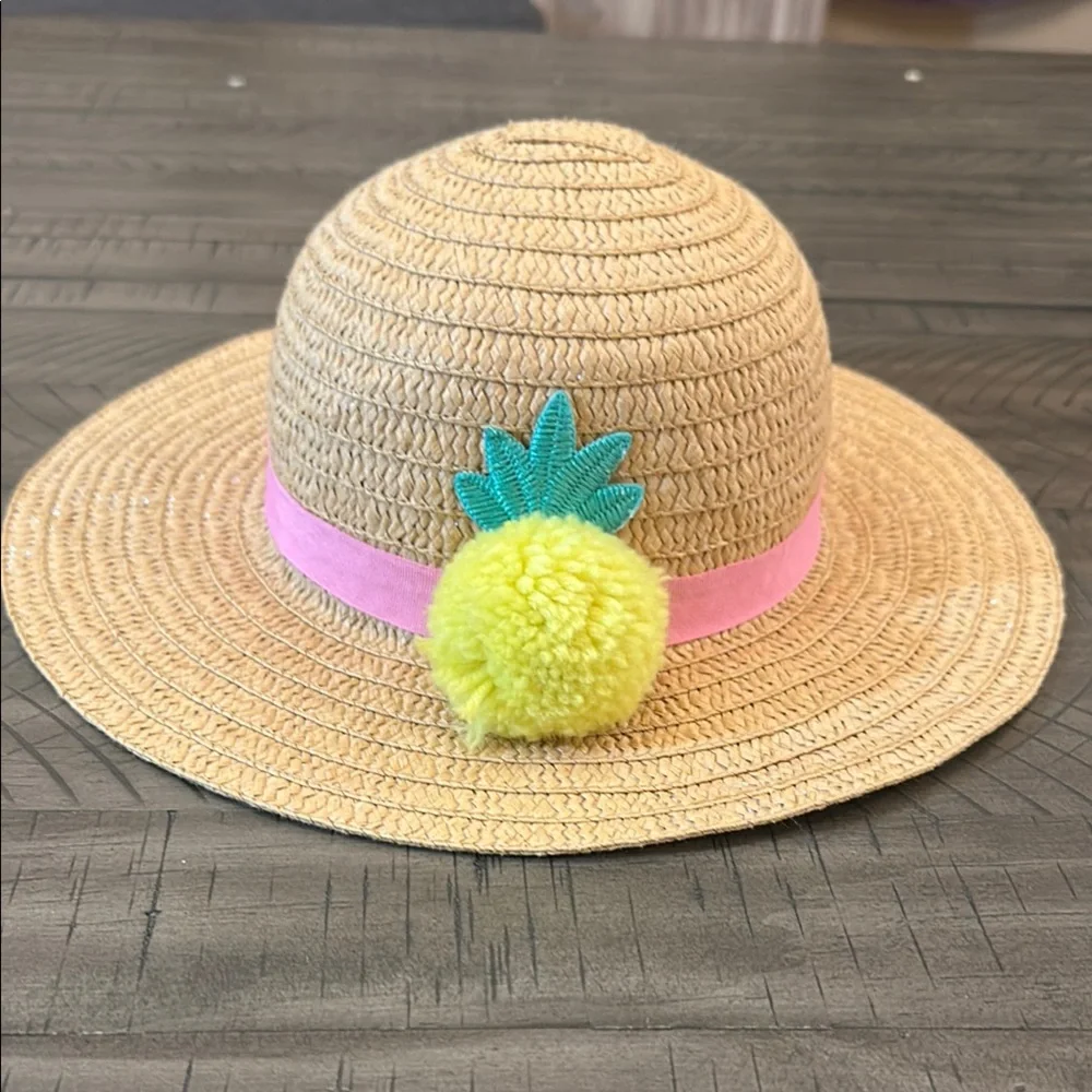 Sun Hat with Pink Band and Yellow Pom Pom Sunshine